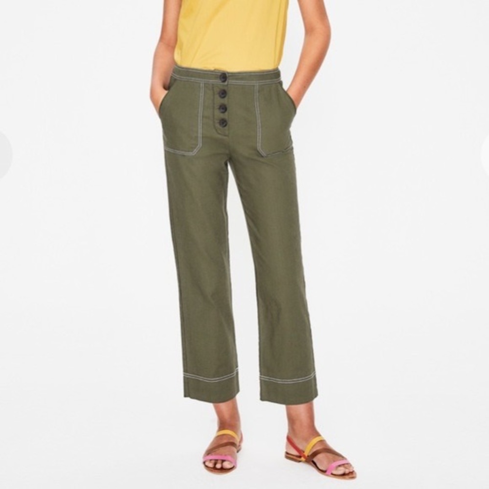 Boden Wadebridge Linen-blend Green pants Sz 8p
